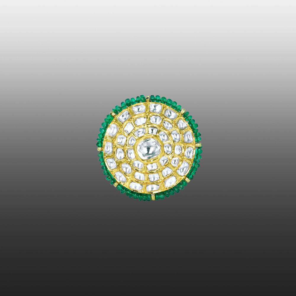 Traditional Polki Borla with Emerald Beads and Pearl String
